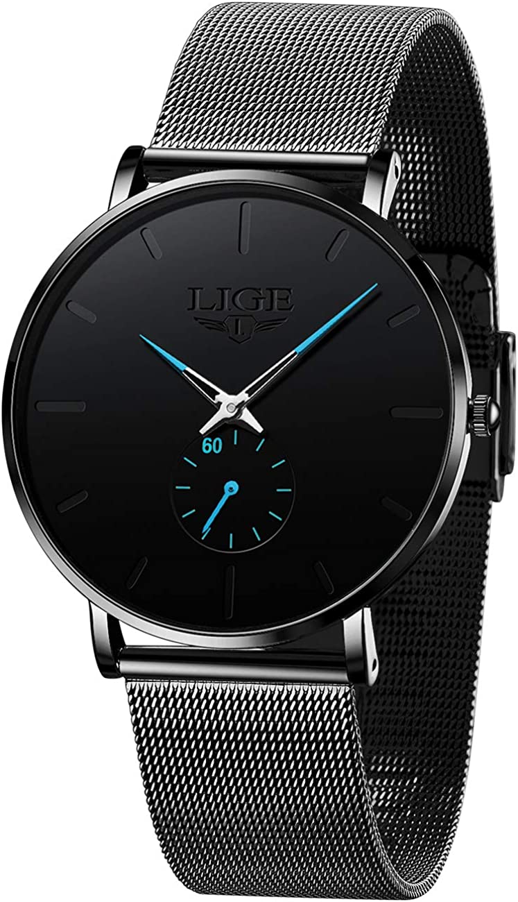 251025132153669_1 LIGE Mens Watches Ultra-Thin Analog Quartz Minimalist Stainless Steel Mesh Band Dress Watches for Men - Image 1